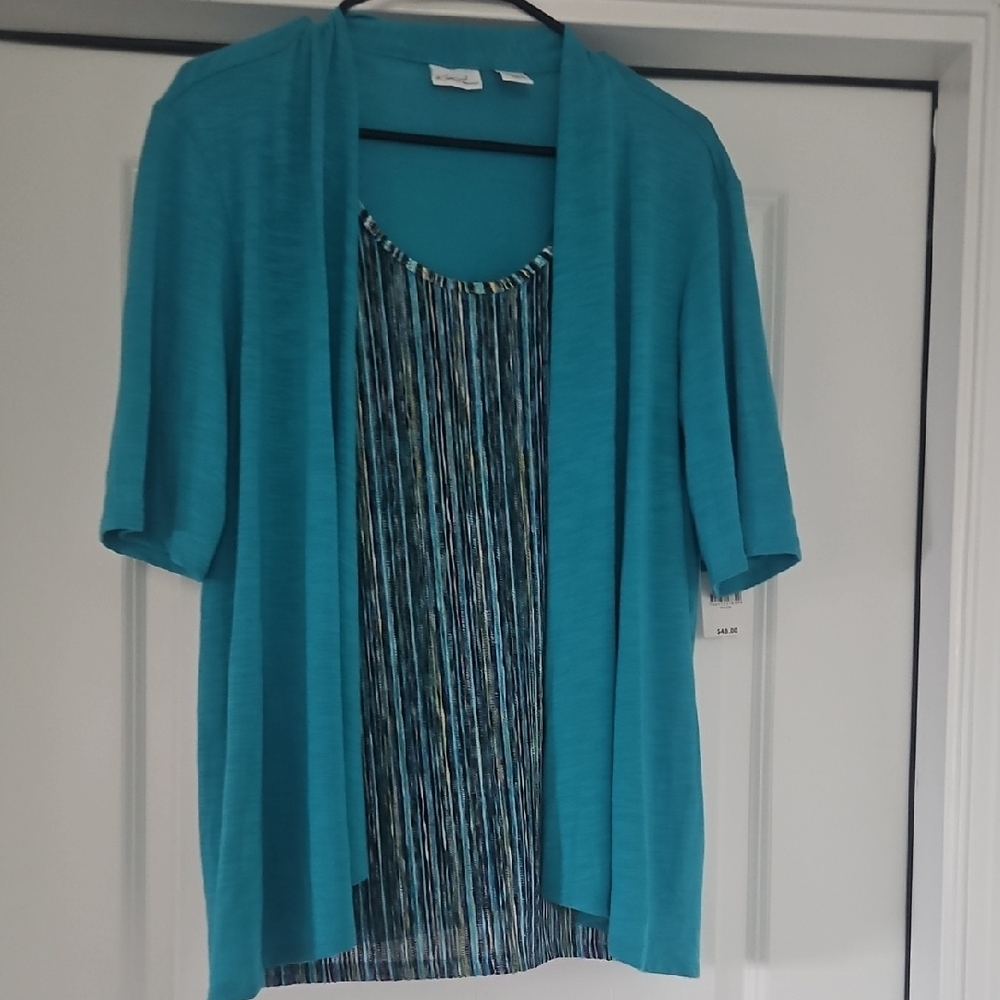 Kim Rogers Turquoise Open-Front Cardigan